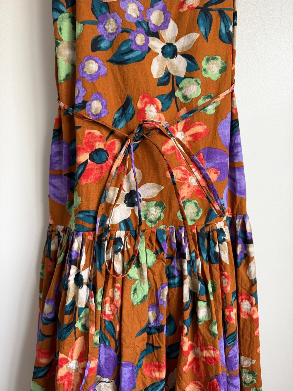 Current Air Anthropology Brown Floral Fall Transitional 💯 Cotton Maxi Dress - Picture 5 of 11